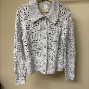 Joie Gray Open Knit Button Cardigan Sweater M
